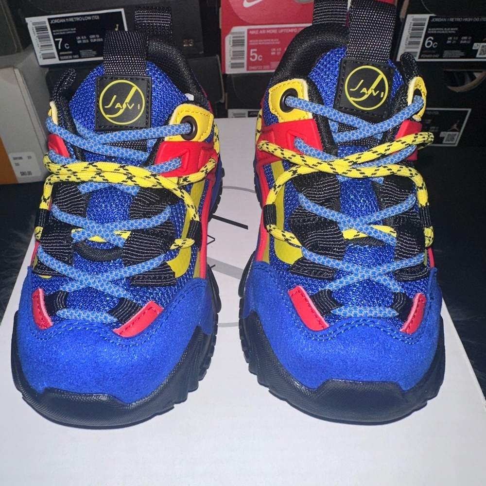 Javi Toodler Suede Royal Blue/Red and Yellow Sneakers size 7c - Picture 3 of 4